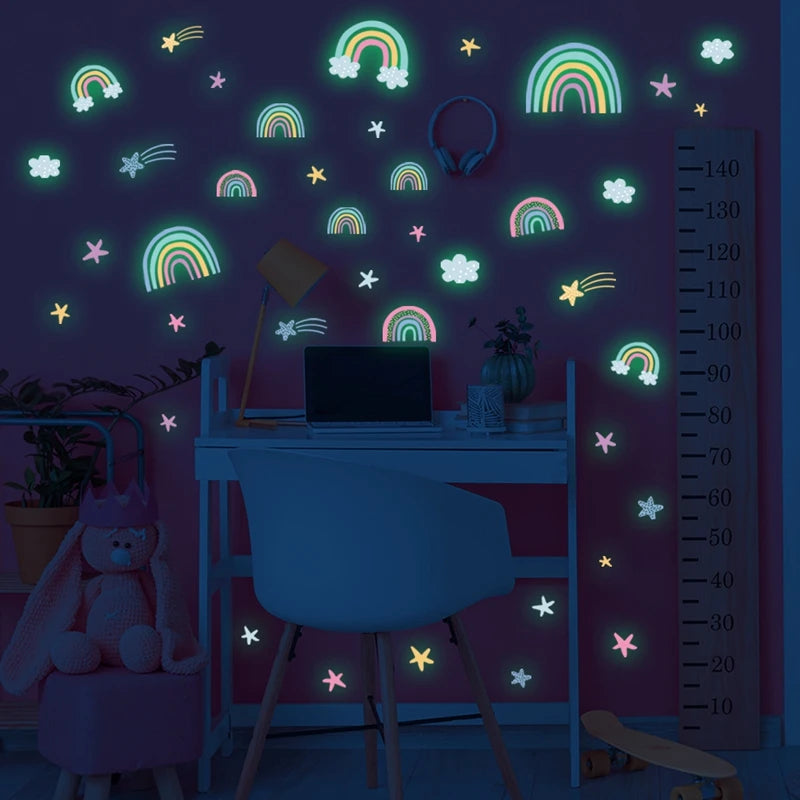 Glow-in-the-Dark Rainbow Wall Stickers for Kids Room