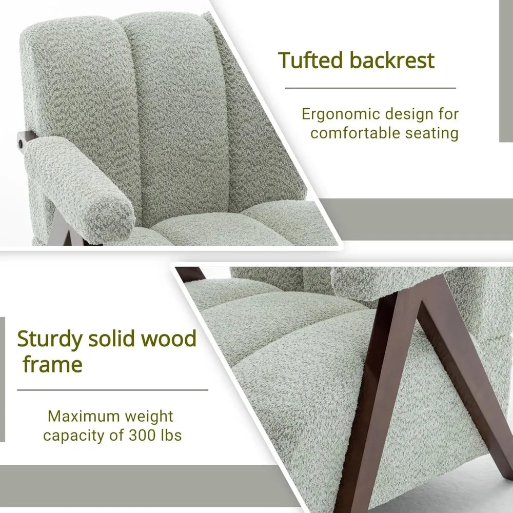 Set of 2 Mid-Century Modern Accent Chairs – Boucle Upholstered with Solid Wood Frame