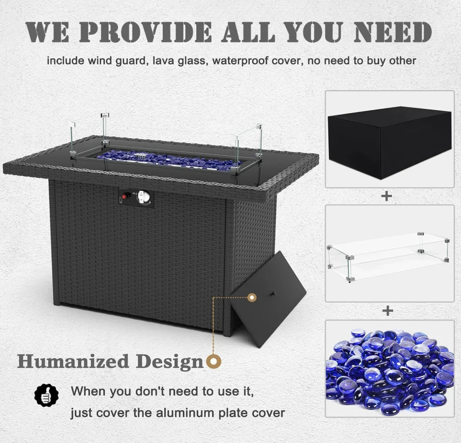 8-Piece Outdoor Patio Set – Wicker Sectional Sofa with Gas Fire Pit Table