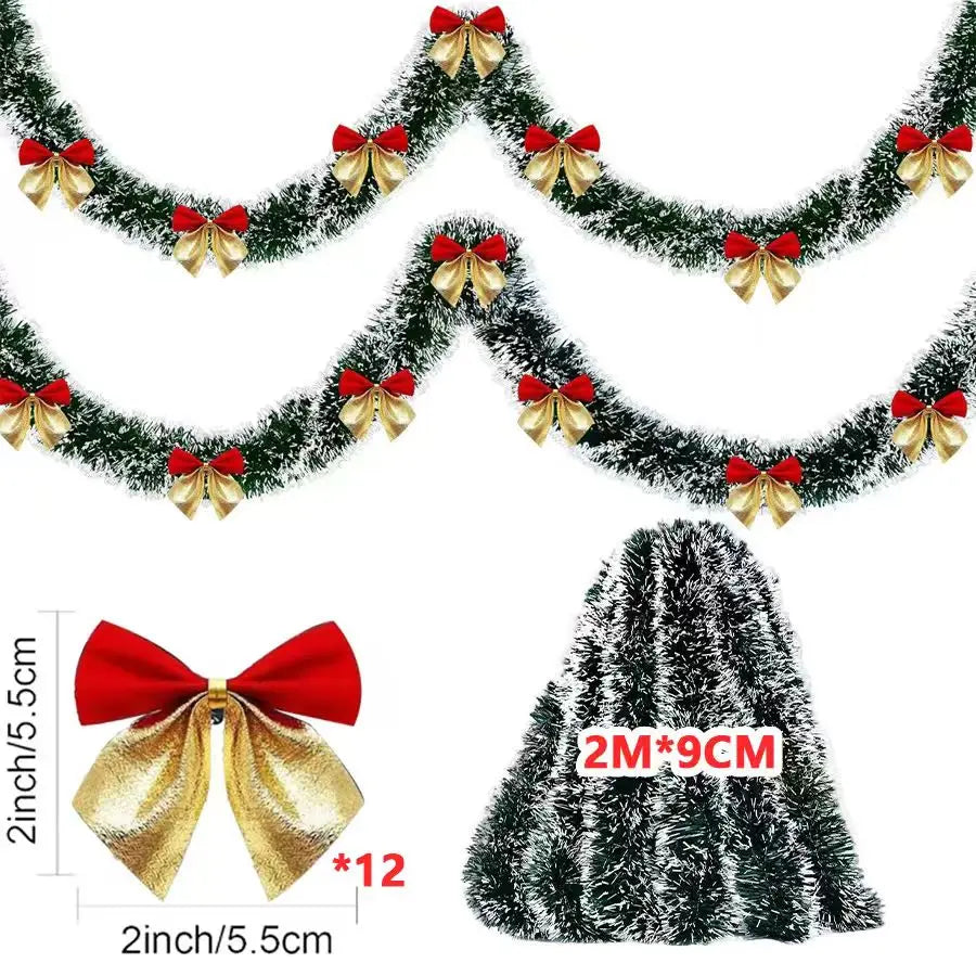 10M Christmas Tinsel Ribbon Garland – Green Cane with Bow