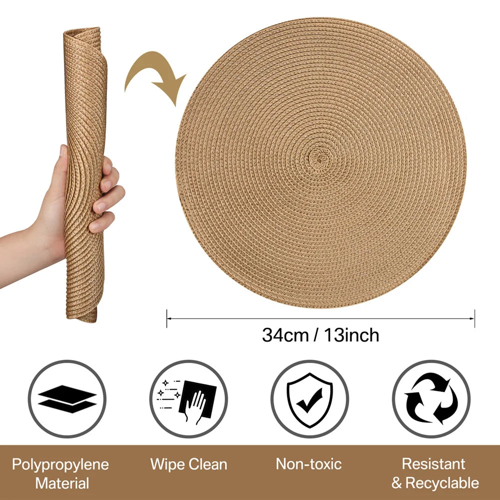 6PCS Round Table Mat & Coaster Set – Non-Slip Ramie Dining Placemats