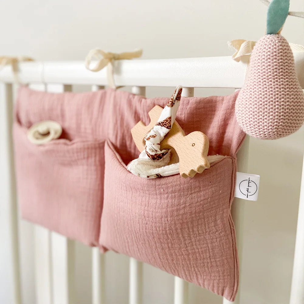 Baby Crib Organizer Hanging Storage Bag with 2 Pockets