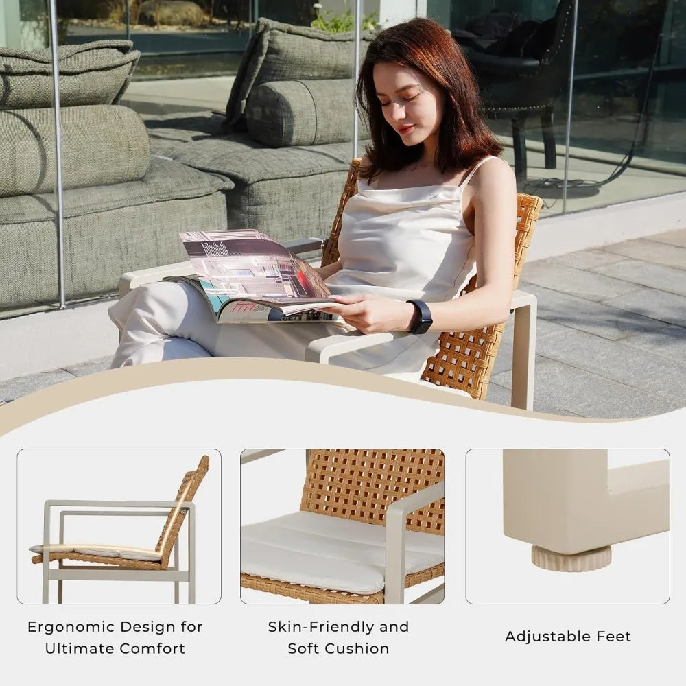 5-Piece Outdoor Wicker Dining Set – Table with 4 Chairs & Cushions