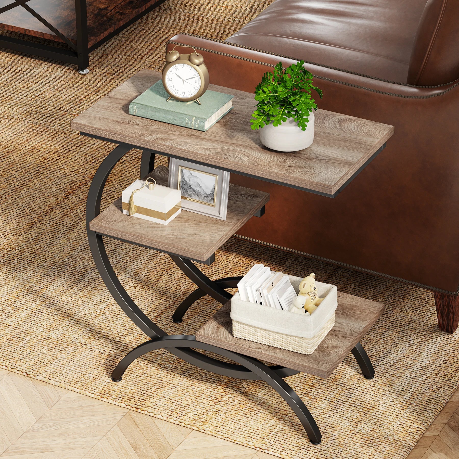 Tribesigns 3‑Tier C‑Shaped End Table