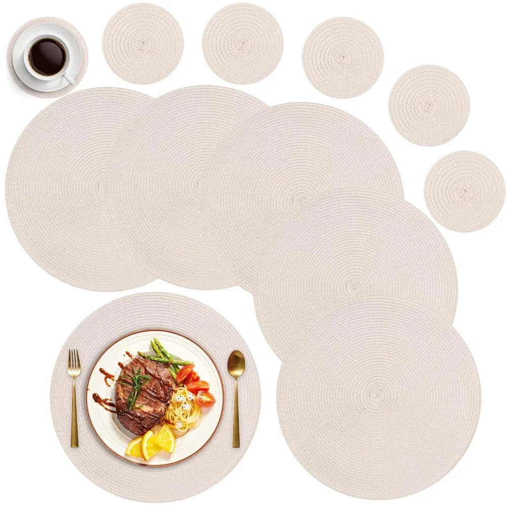 6PCS Round Table Mat & Coaster Set – Non-Slip Ramie Dining Placemats