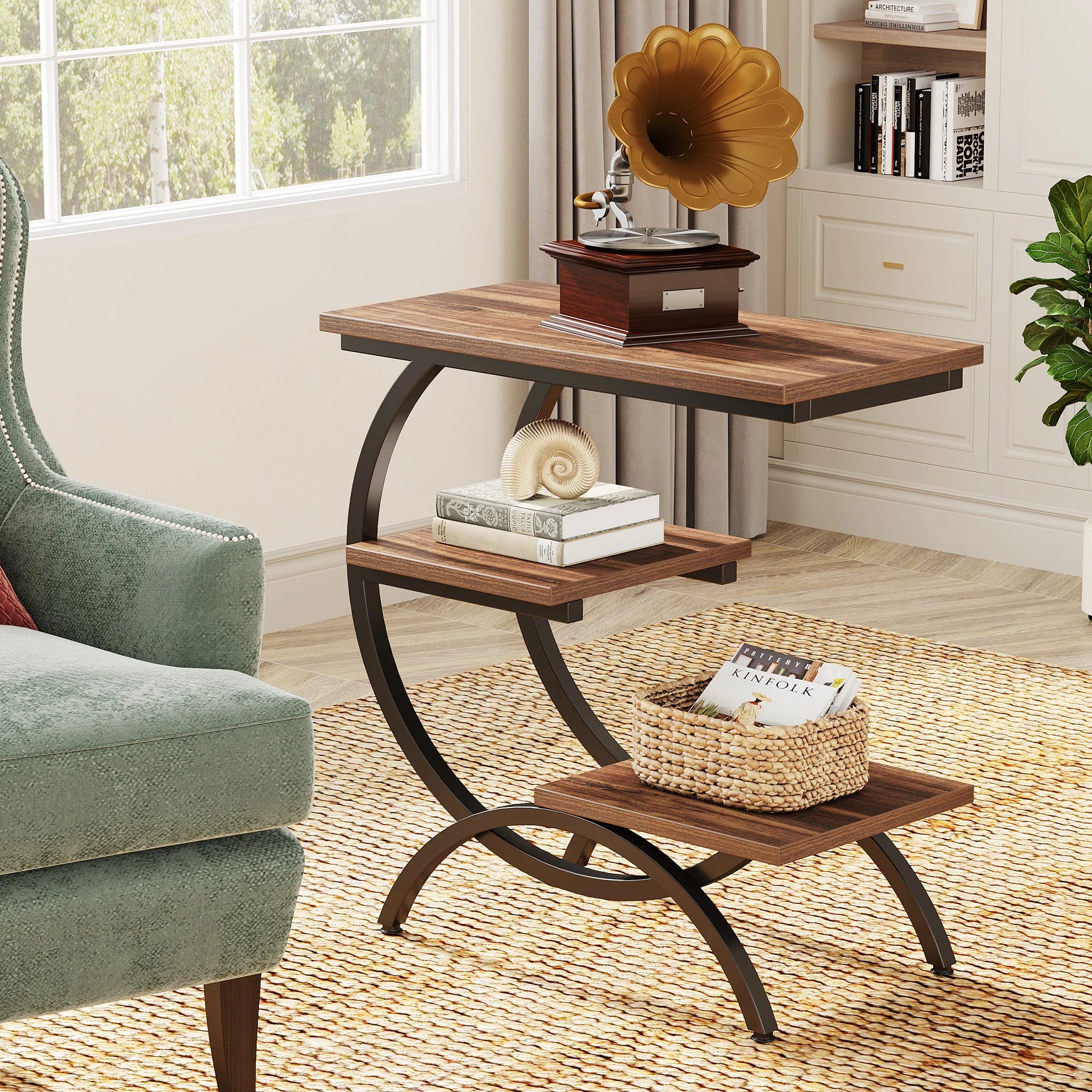 Tribesigns 3‑Tier C‑Shaped End Table