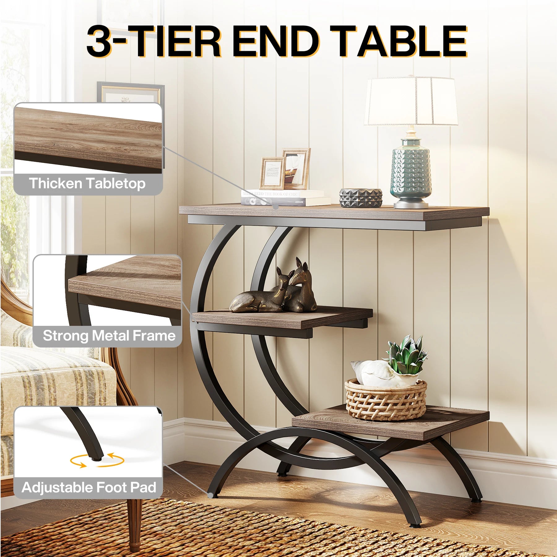 Tribesigns 3‑Tier C‑Shaped End Table