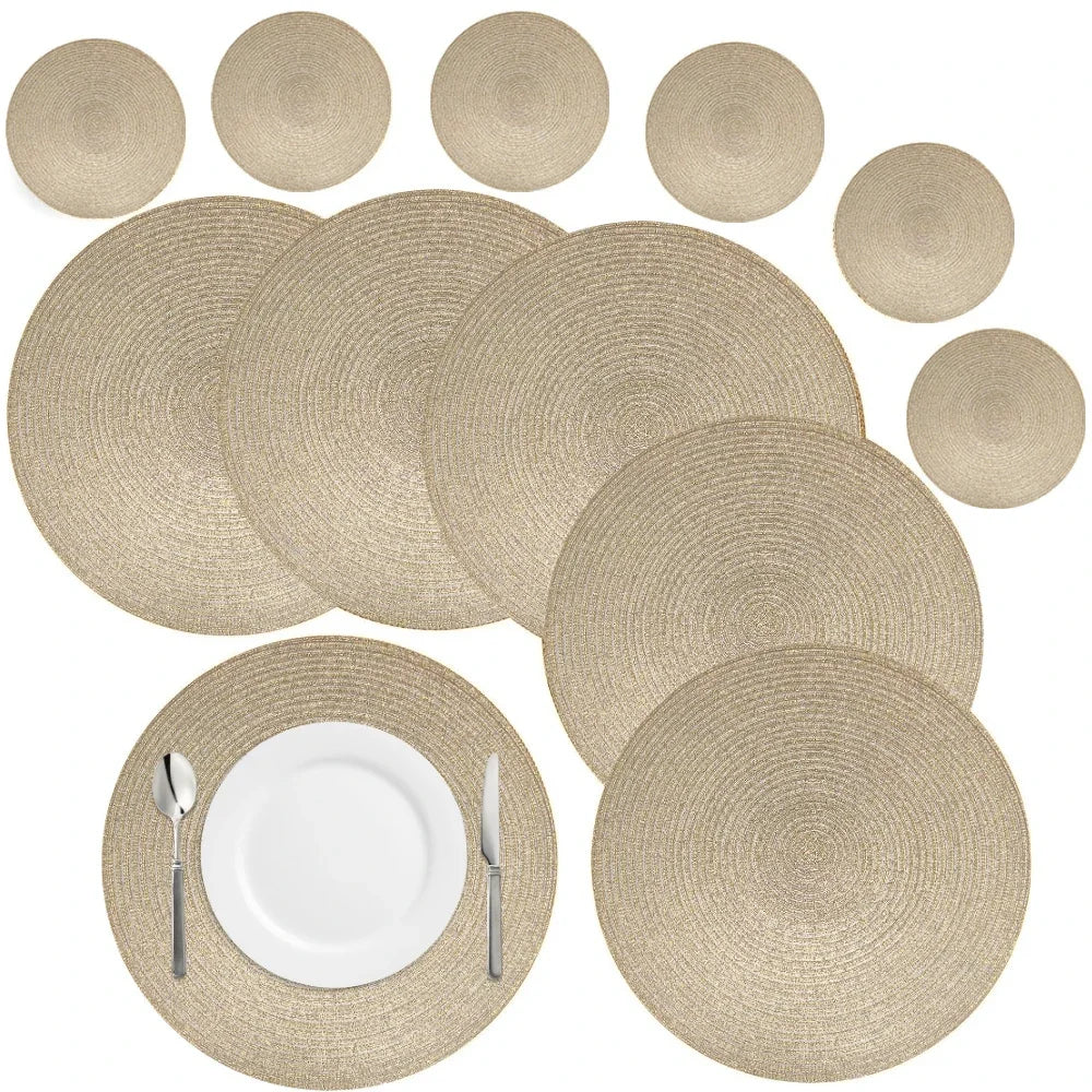 6PCS Round Table Mat & Coaster Set – Non-Slip Ramie Dining Placemats