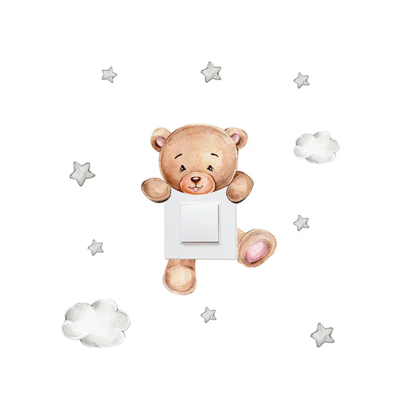 Cute Animal & Star Wall Stickers – Kids Bedroom Self-Adhesive Decals