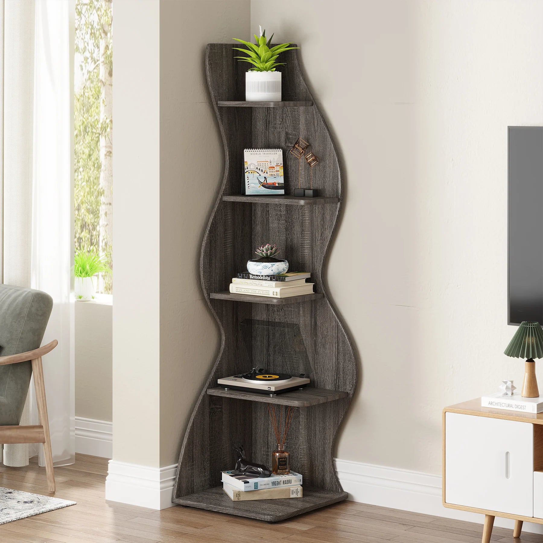 Tribesigns 5-Tier Modern Corner Bookshelf