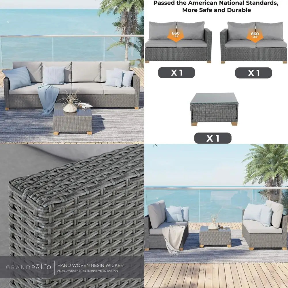 4-Piece Outdoor Wicker Patio Set – Modular Sofa with Glass Top Table