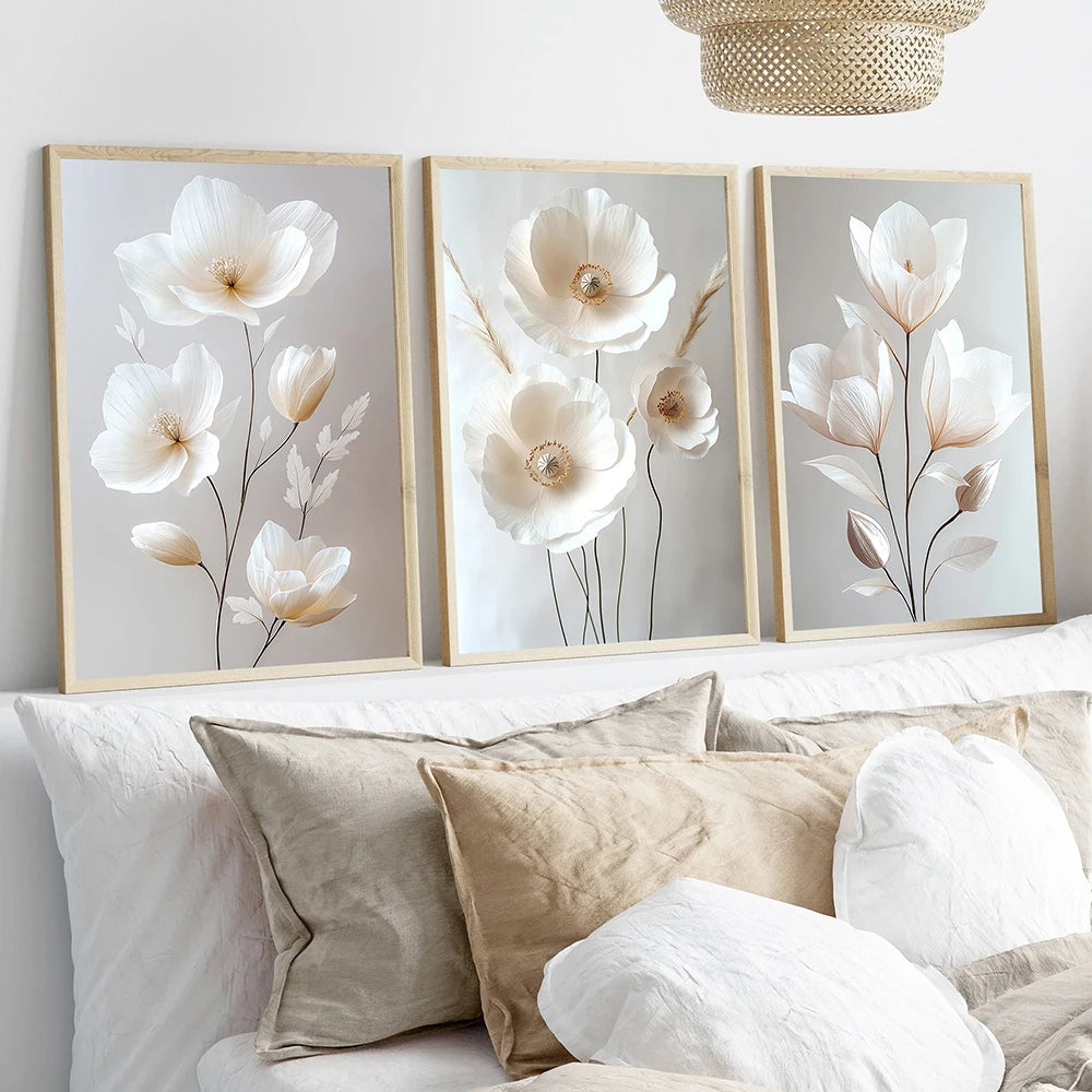 Nordic Beige Peony Canvas – Modern Floral Wall Art
