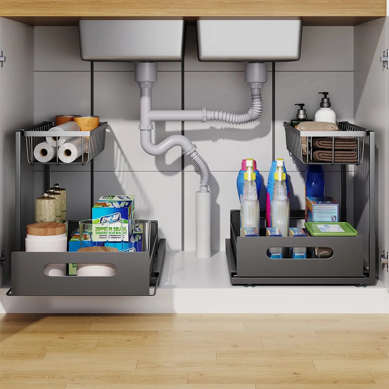 2-Tier Under Sink Sliding Cabinet Organizer Drawer