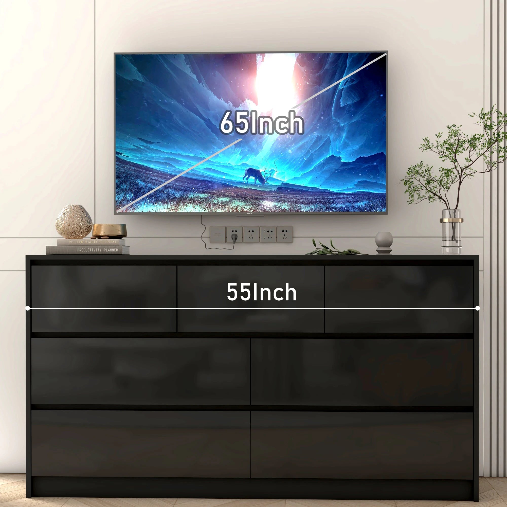 55" Modern 7-Drawer Dresser with High Gloss Finish