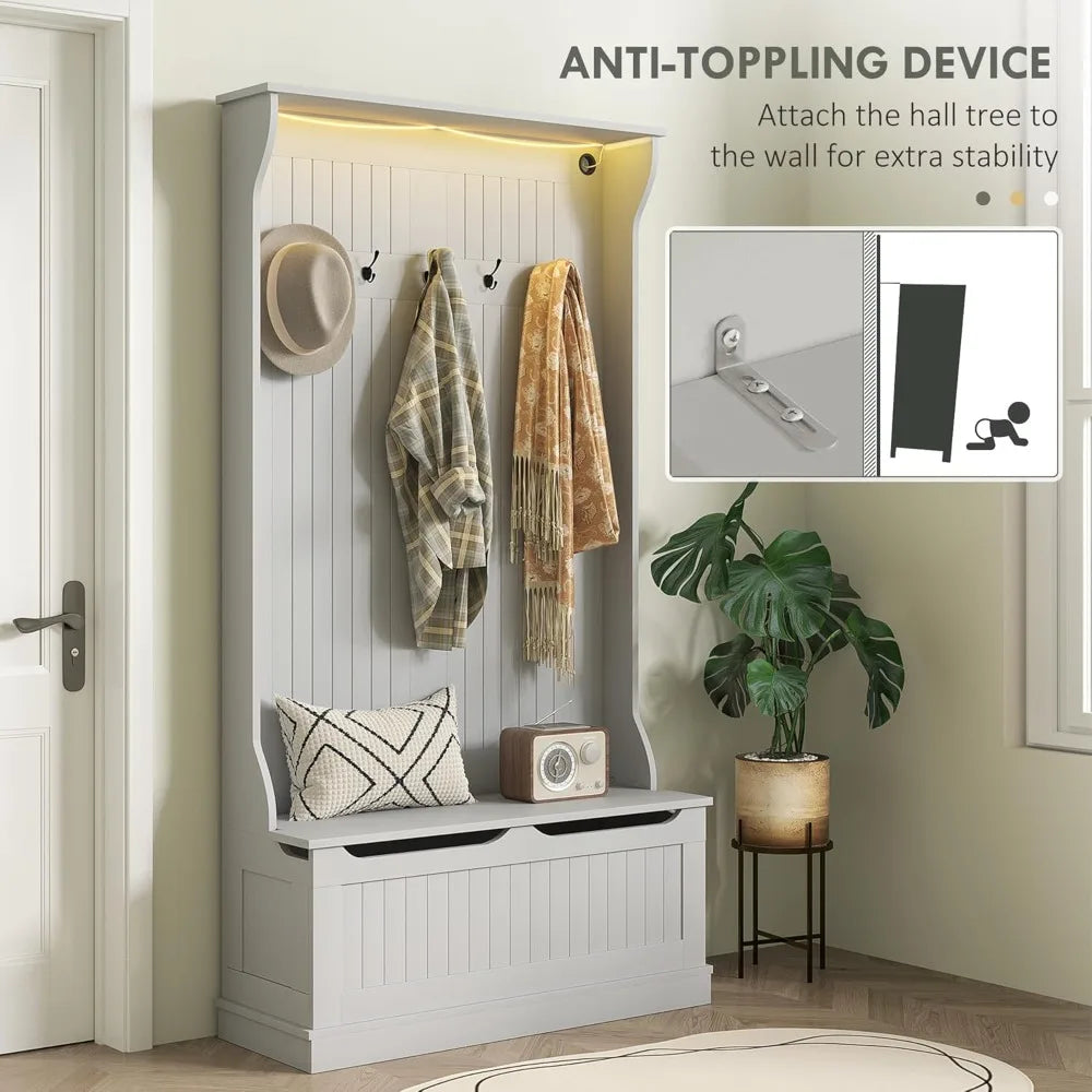 3-in-1 Hall Tree – LED Coat Rack with Shoe Storage & Bench