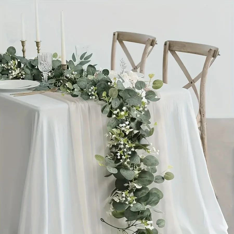 70.8" Faux Eucalyptus Garland with White Flowers – Home & Holiday Decor