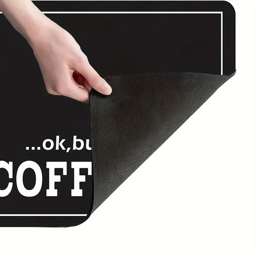 Black Coffee Letter Print Mat – Absorbent Coffee Machine Counter Mat
