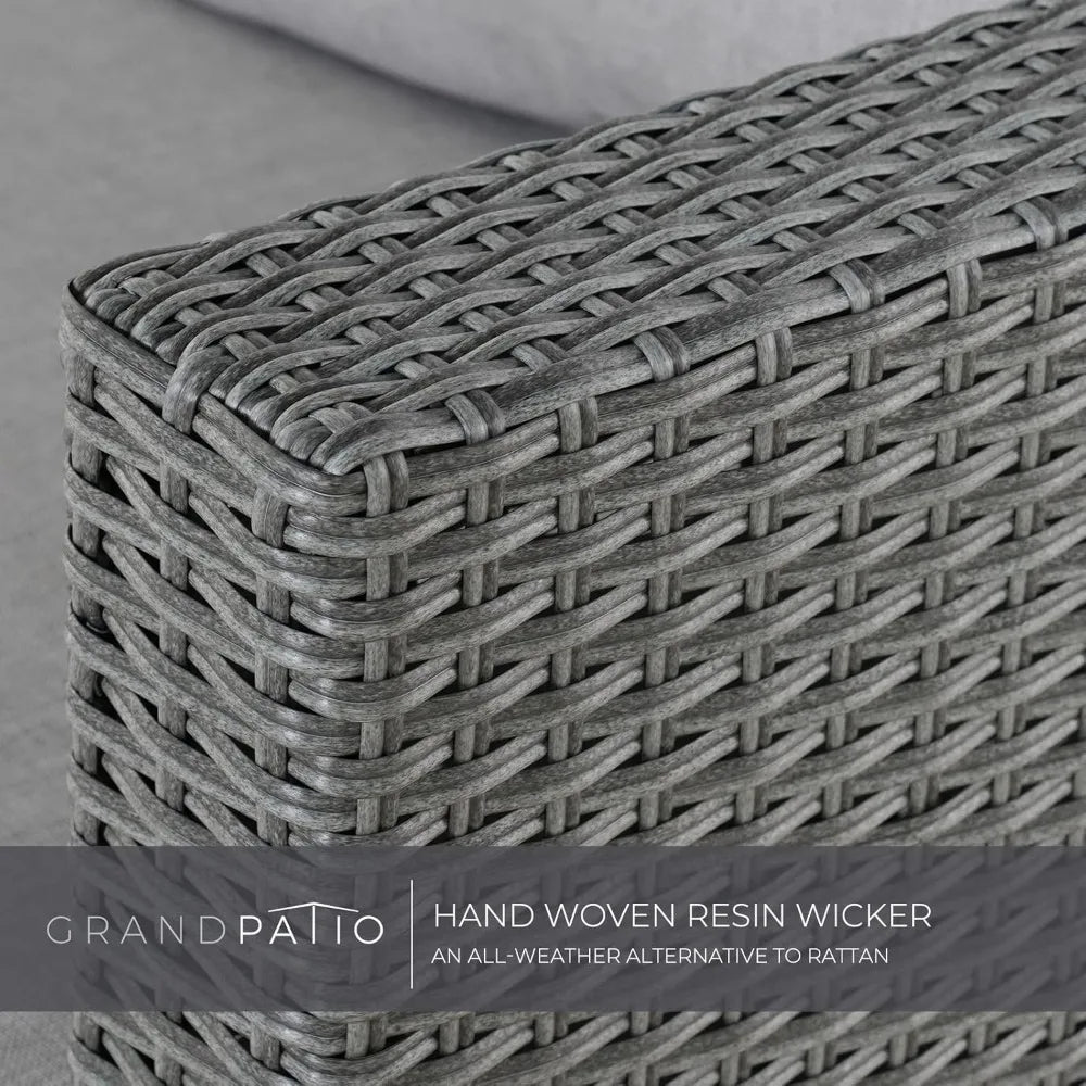 4-Piece Outdoor Wicker Patio Set – Modular Sofa with Glass Top Table