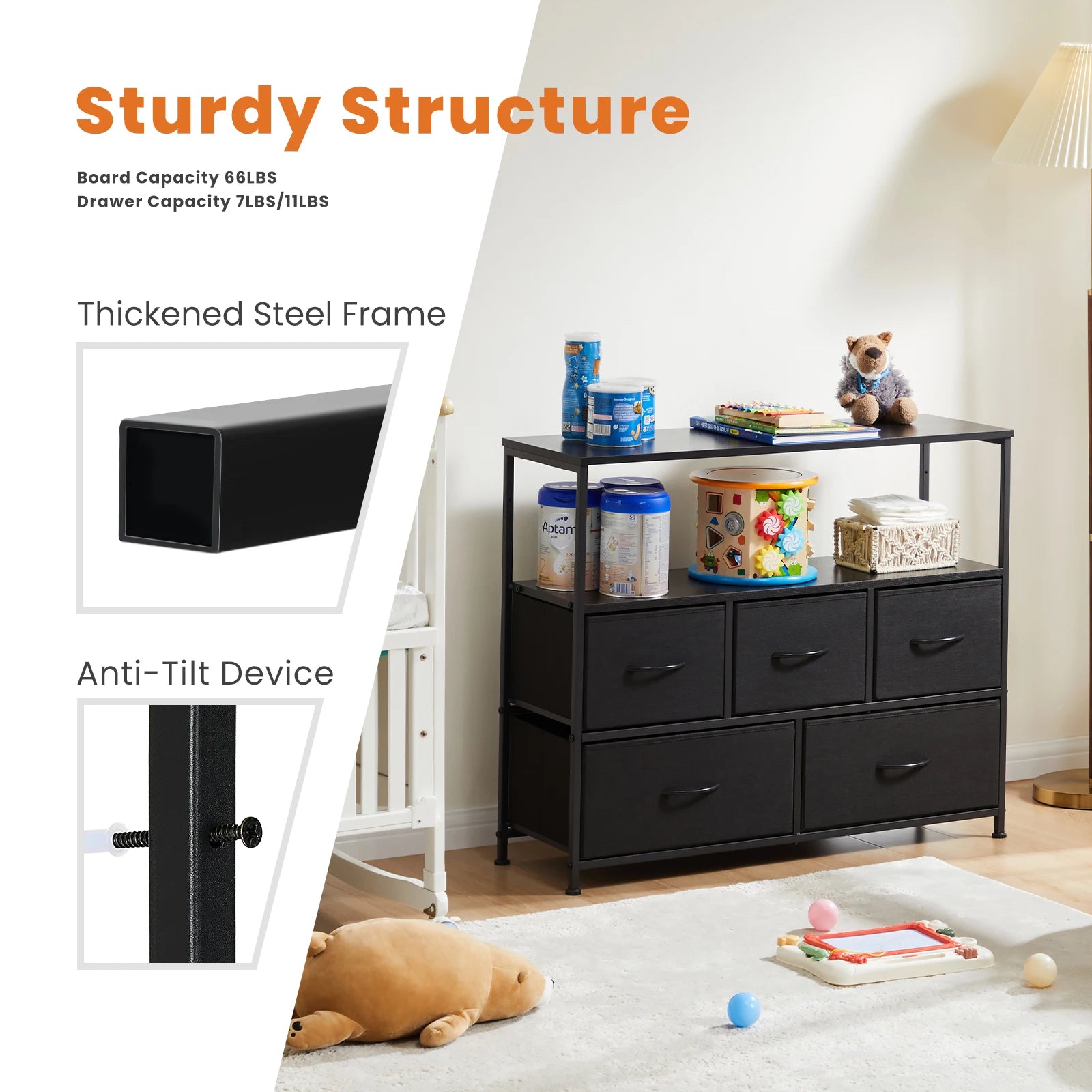 JHK Shoe Cabinet with 5 Fabric Drawers – Multilayer Storage & TV Stand