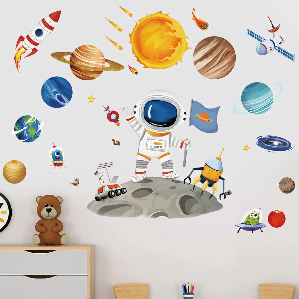 3D Planetary Astronaut Wall Stickers for Kids’ Room