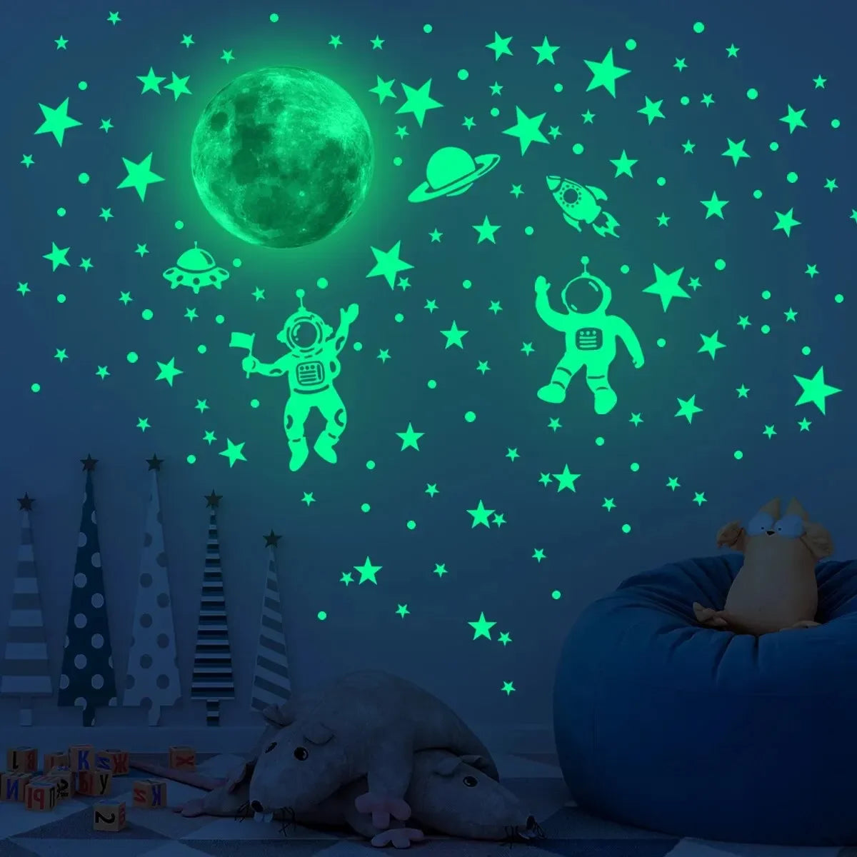 Glow-in-the-Dark Moon & Stars Wall Stickers – Kids Bedroom Decals