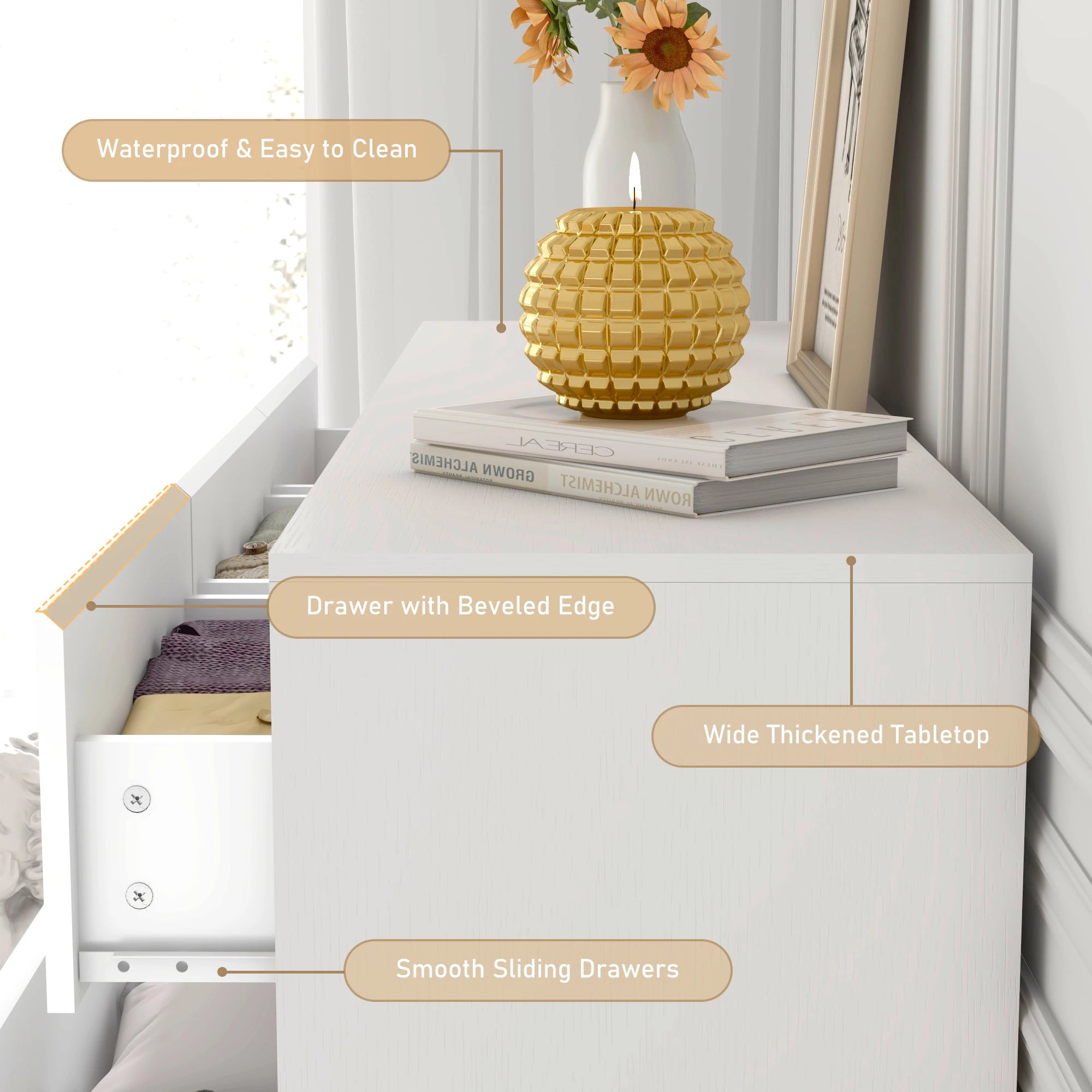 55" Modern 7-Drawer Dresser with High Gloss Finish