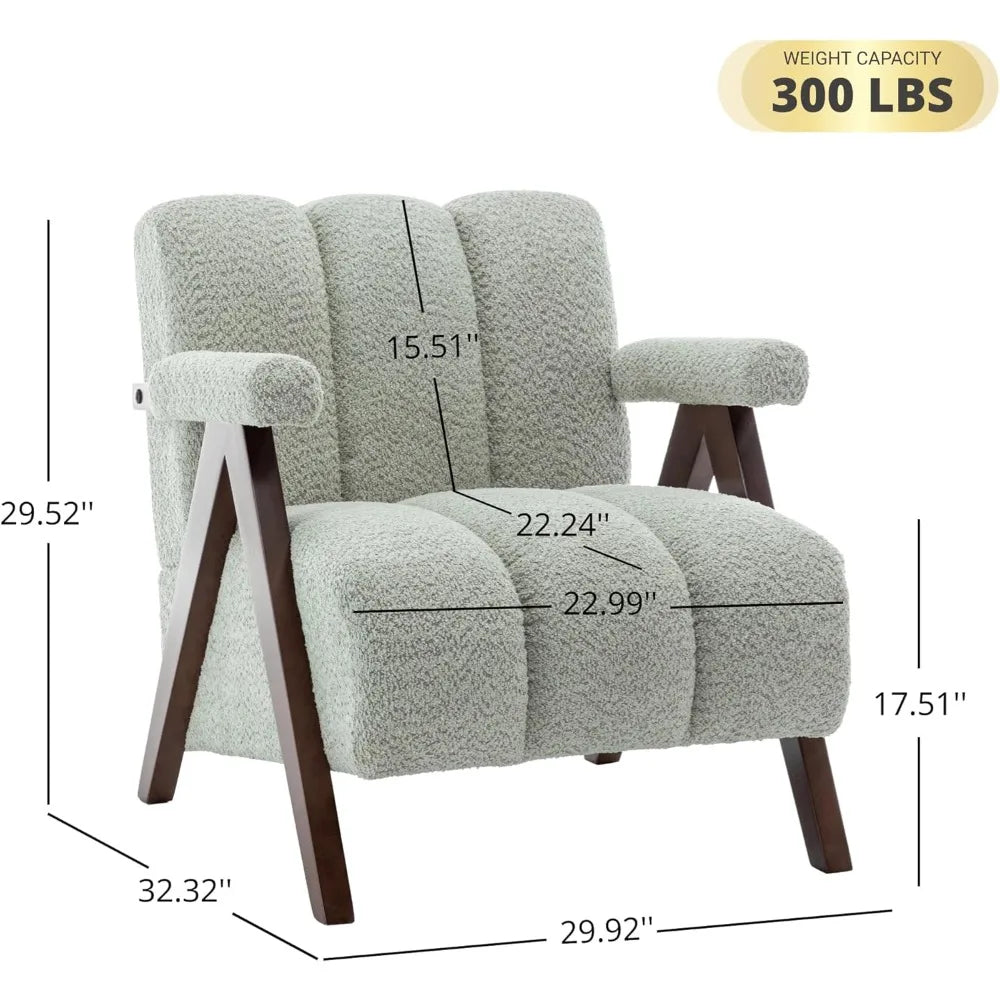 Set of 2 Mid-Century Modern Accent Chairs – Boucle Upholstered with Solid Wood Frame