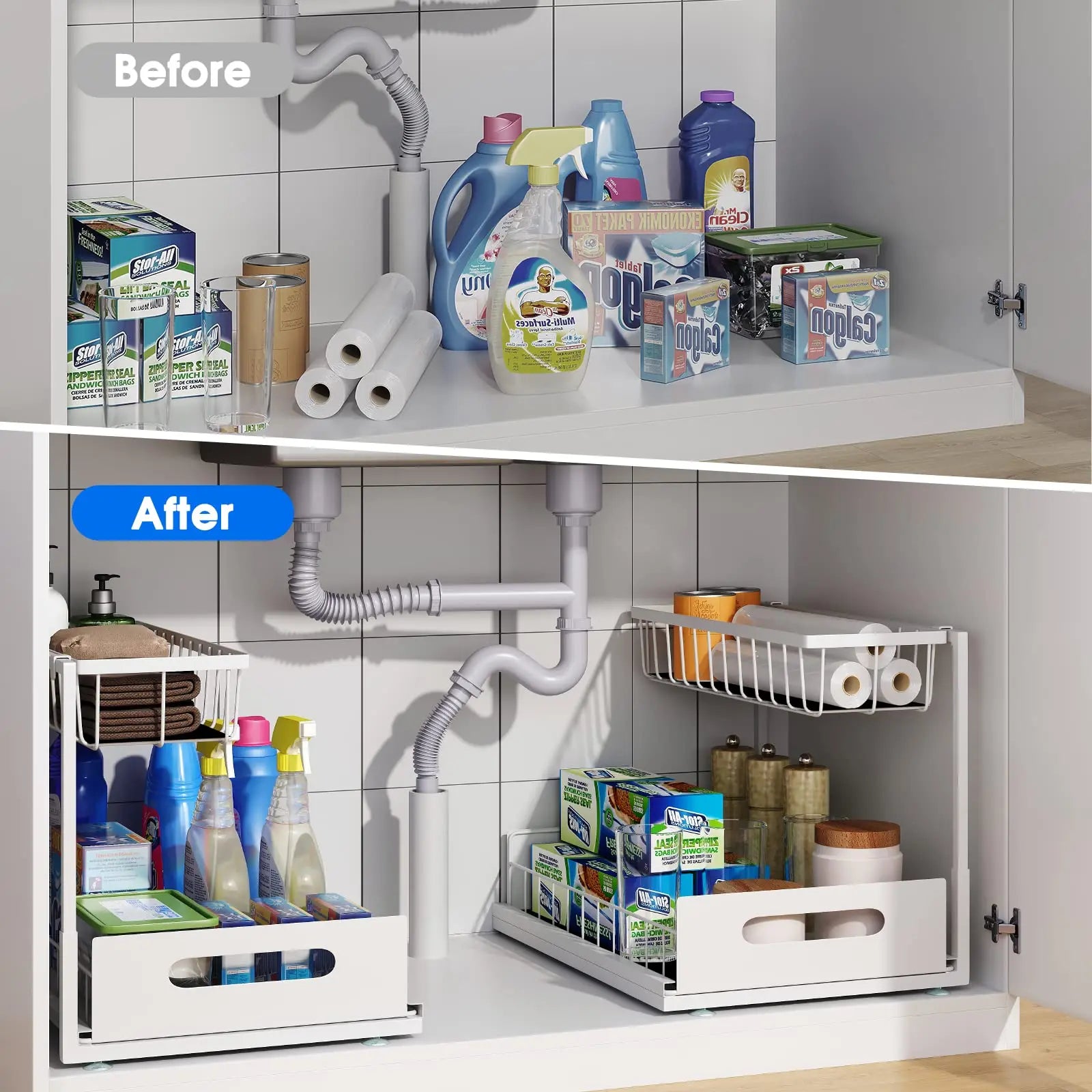2-Tier Under Sink Sliding Cabinet Organizer Drawer