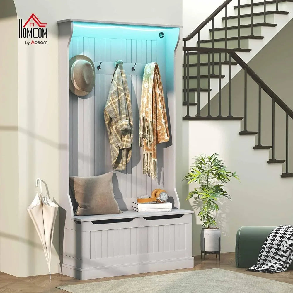 3-in-1 Hall Tree – LED Coat Rack with Shoe Storage & Bench