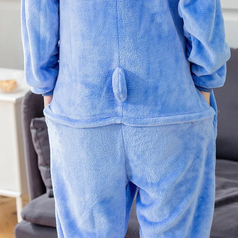 Stitch Flannel Hooded Onesie Pajamas for Adults