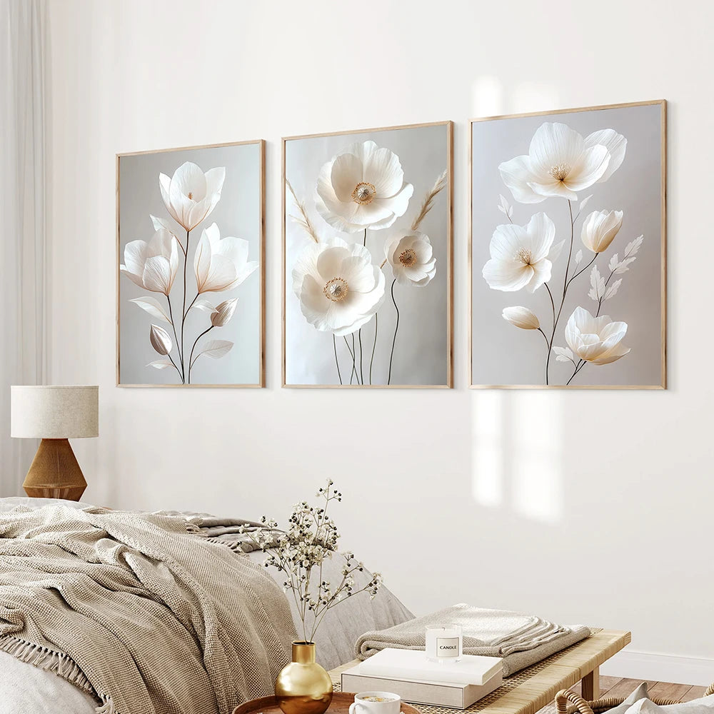 Nordic Beige Peony Canvas – Modern Floral Wall Art