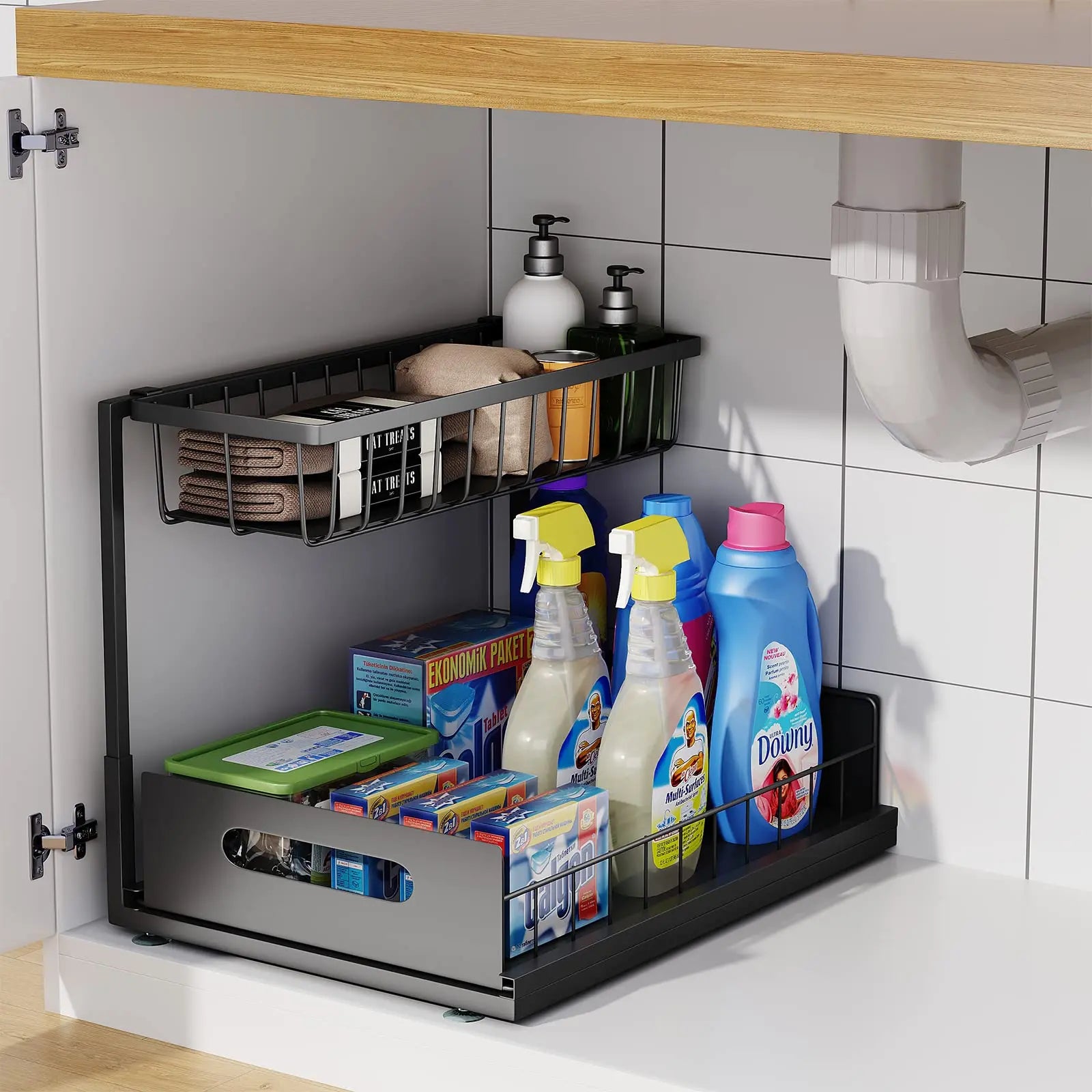 2-Tier Under Sink Sliding Cabinet Organizer Drawer