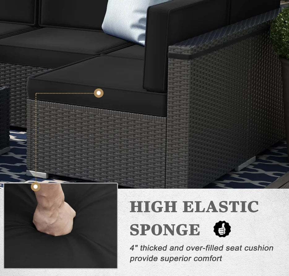 8-Piece Outdoor Patio Set – Wicker Sectional Sofa with Gas Fire Pit Table