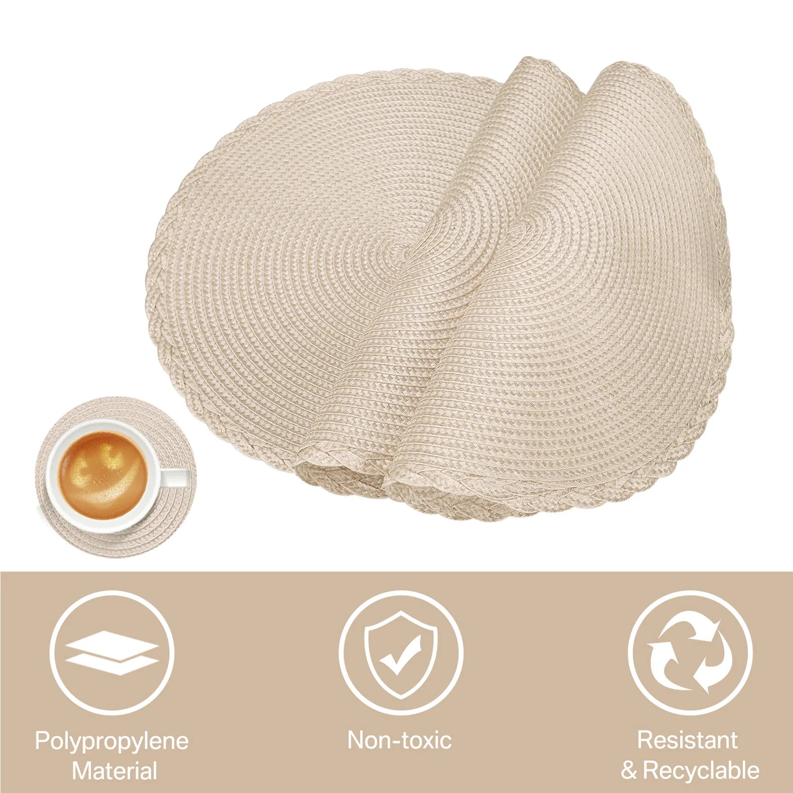 6PCS Round Table Mat & Coaster Set – Non-Slip Ramie Dining Placemats