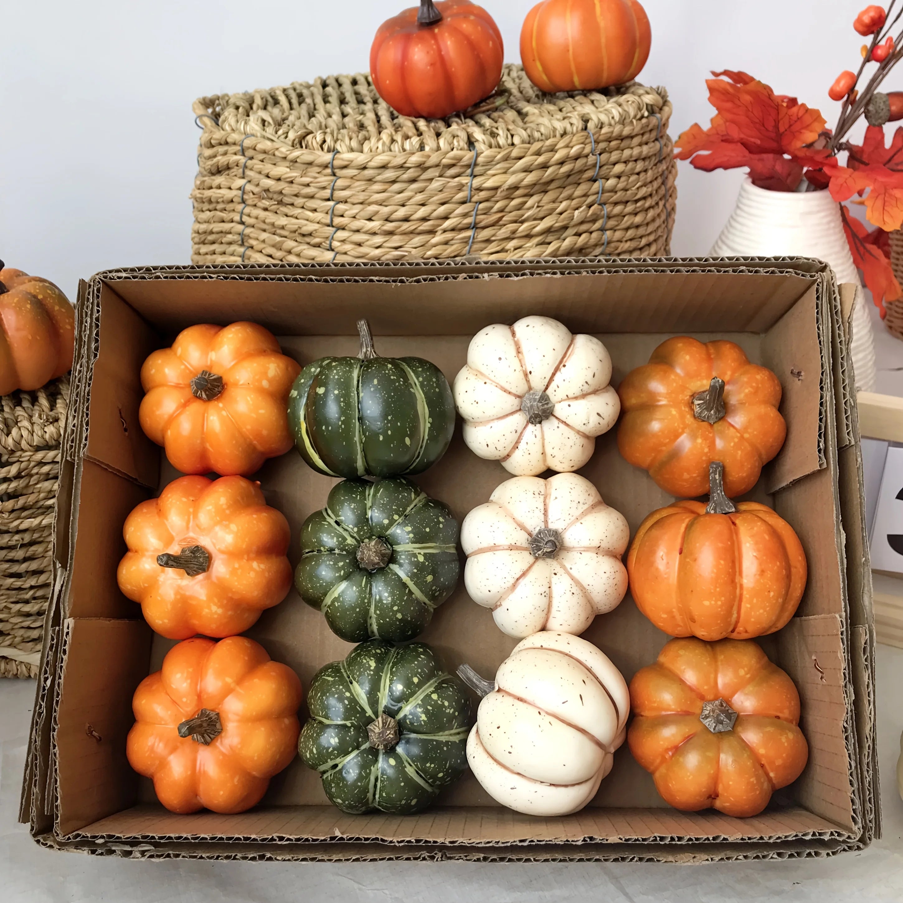9PCS Artificial Pumpkins – Autumn Harvest & Halloween Decorations