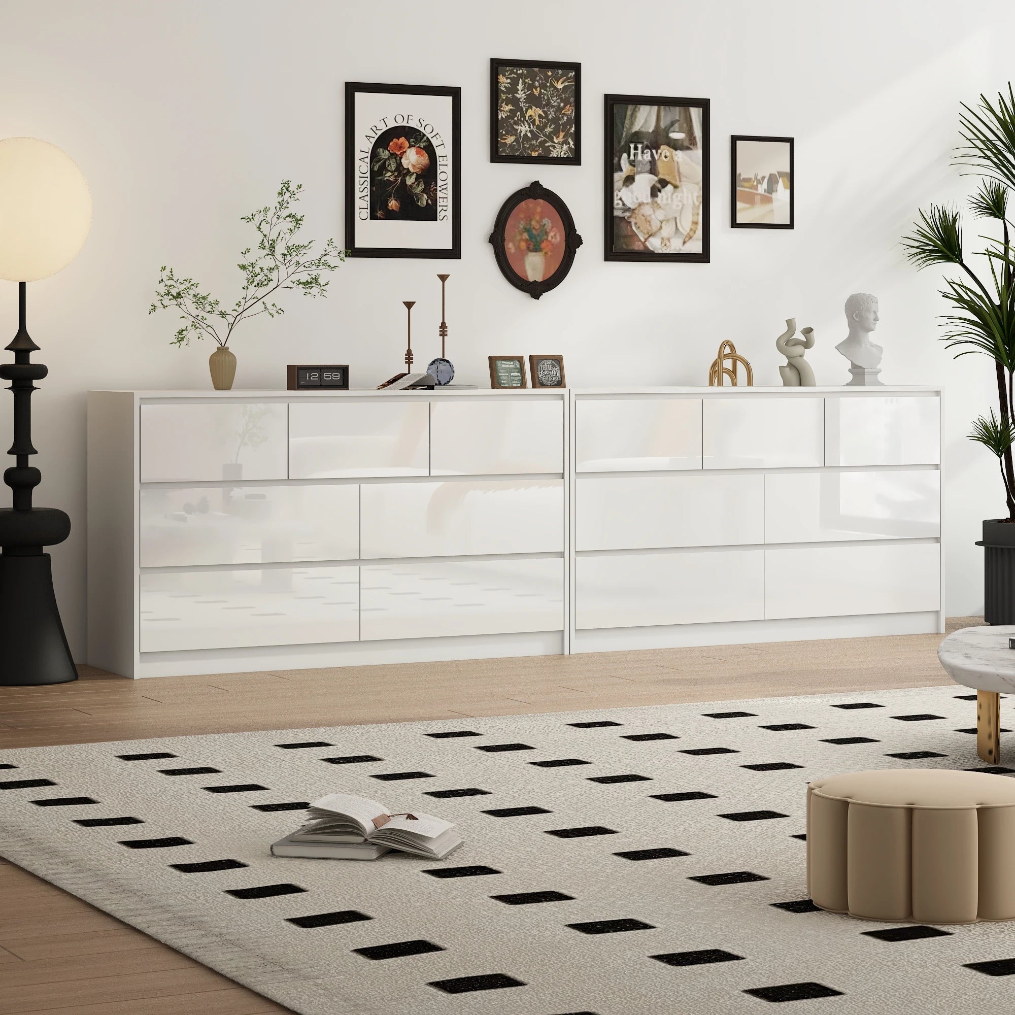 55" Modern 7-Drawer Dresser with High Gloss Finish