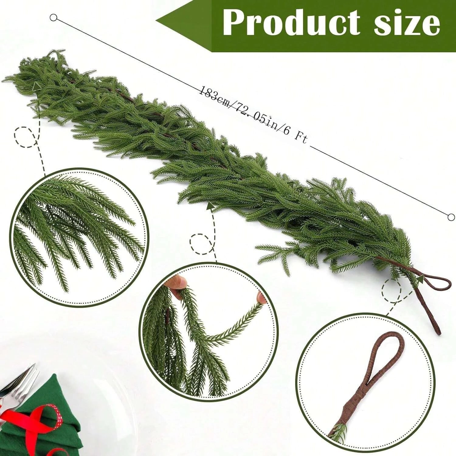 Artificial Norfolk Pine Christmas Wreath – Fake Green Garland for Home Decor