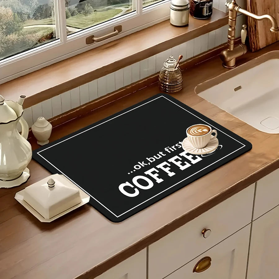 Black Coffee Letter Print Mat – Absorbent Coffee Machine Counter Mat