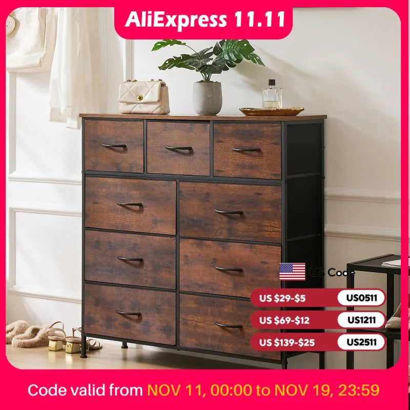 9-Drawer Fabric Dresser – Bedroom Closet Storage Organizer Cabinet