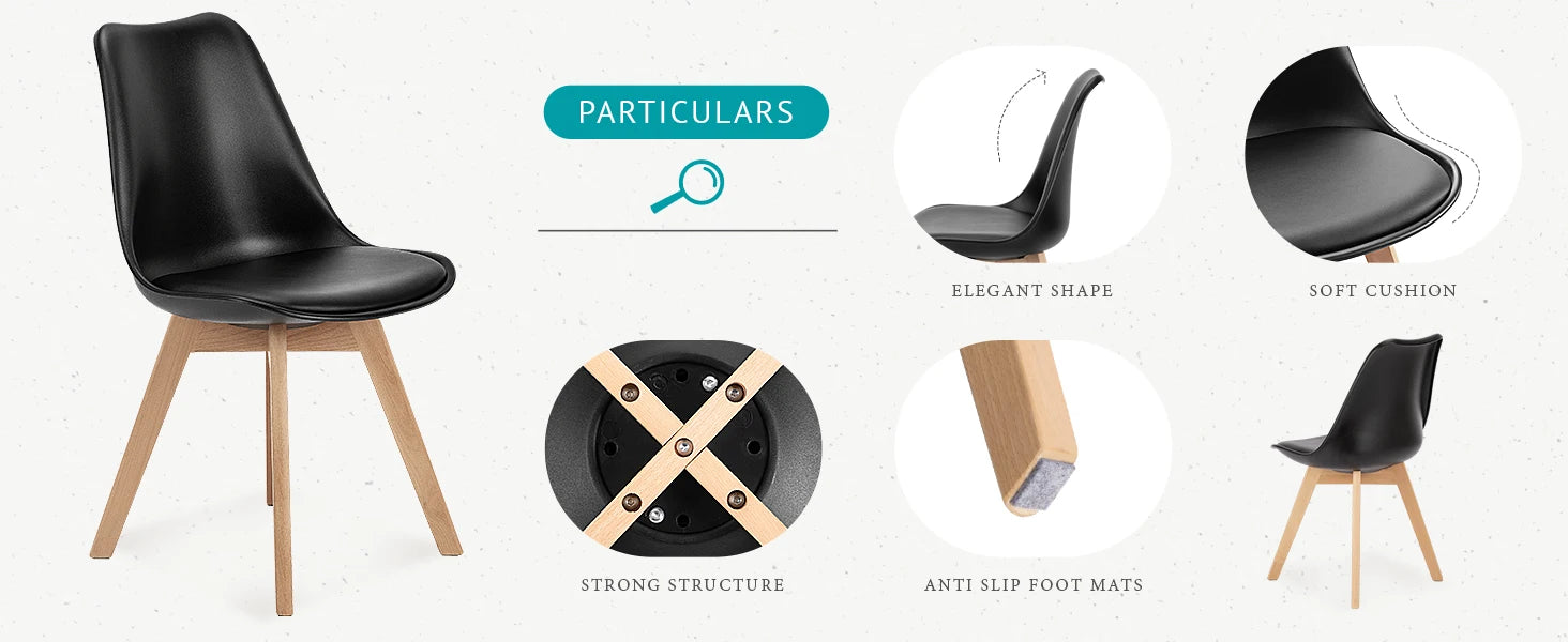 Set of 4 PU Leather Dining Chairs with Wooden Legs