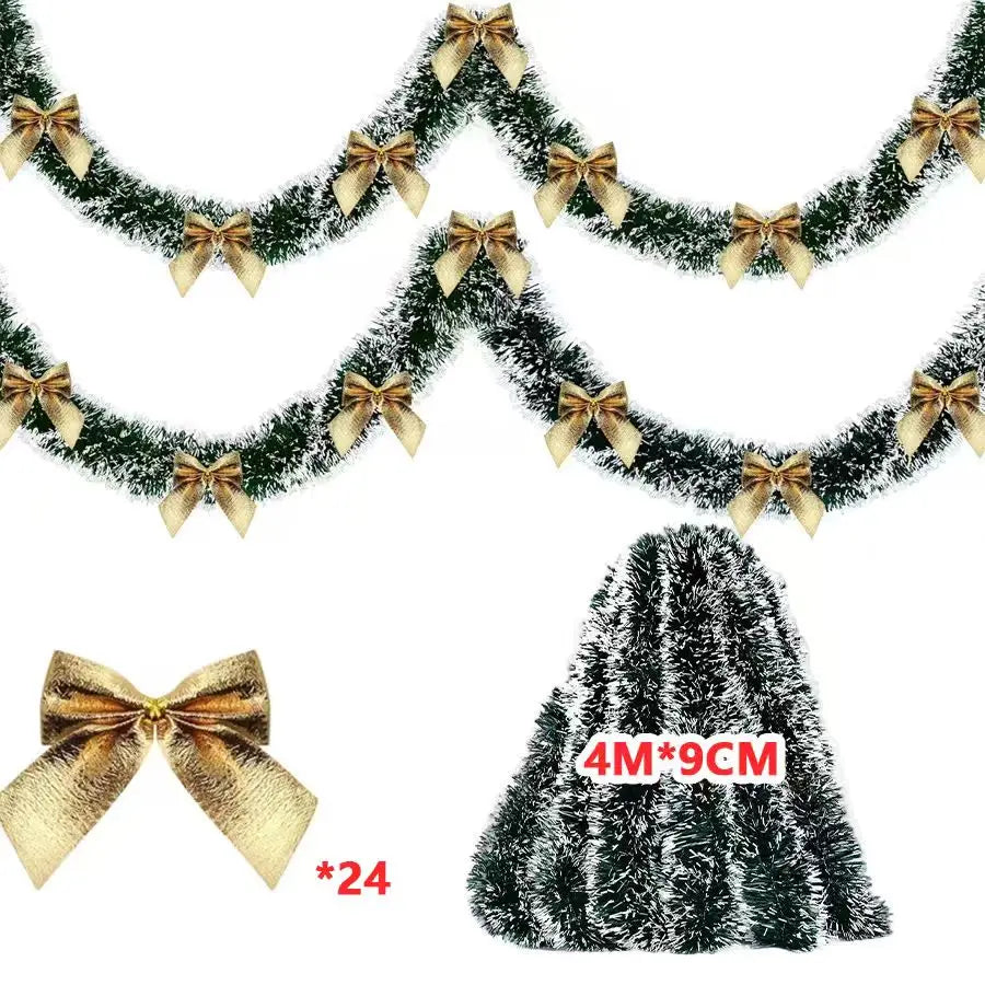 10M Christmas Tinsel Ribbon Garland – Green Cane with Bow
