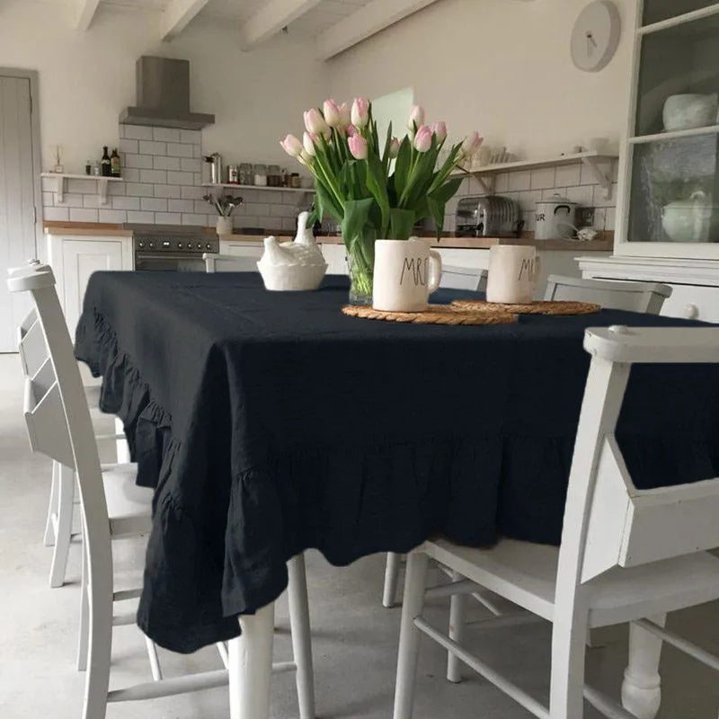 100% Cotton Washable Tablecloth – Elegant Flounce Stitching for Wedding, Party, Dining & Banquet Decoration