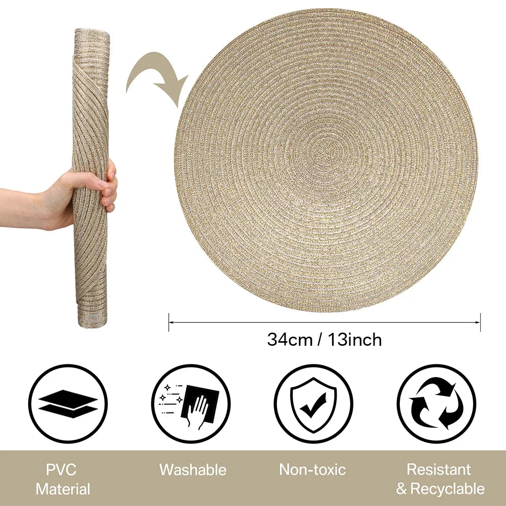 6PCS Round Table Mat & Coaster Set – Non-Slip Ramie Dining Placemats