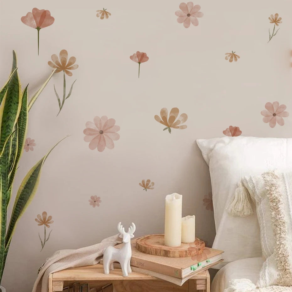 Boho Flower Wall Stickers Watercolor Removable Décor