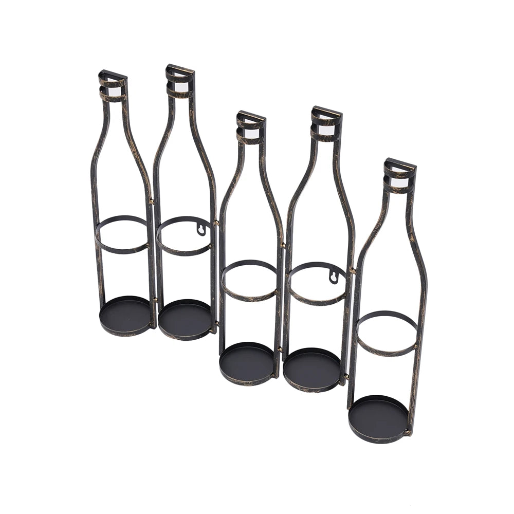 Retro Bronze Wall-Mount Wine Rack – 5-Bottle Metal Wine Holder
