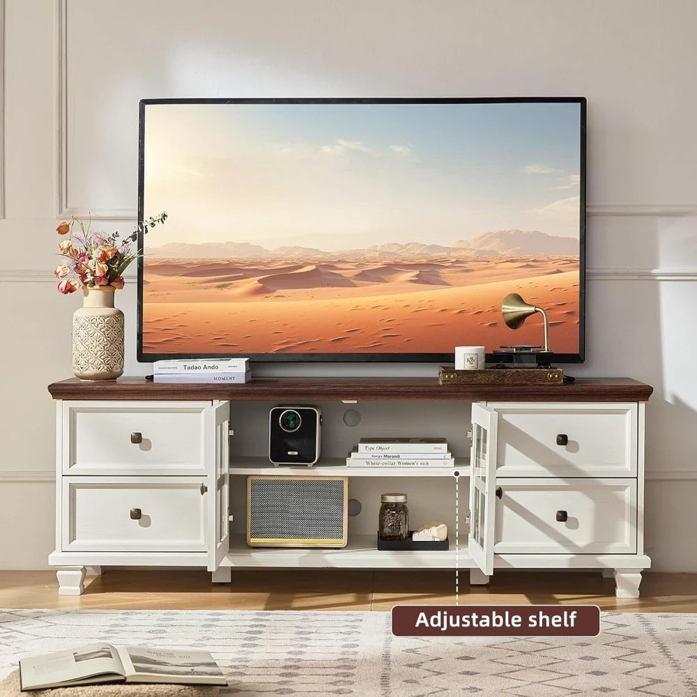 Rustic Farmhouse TV Stand – 4-Drawer Wood Entertainment Console