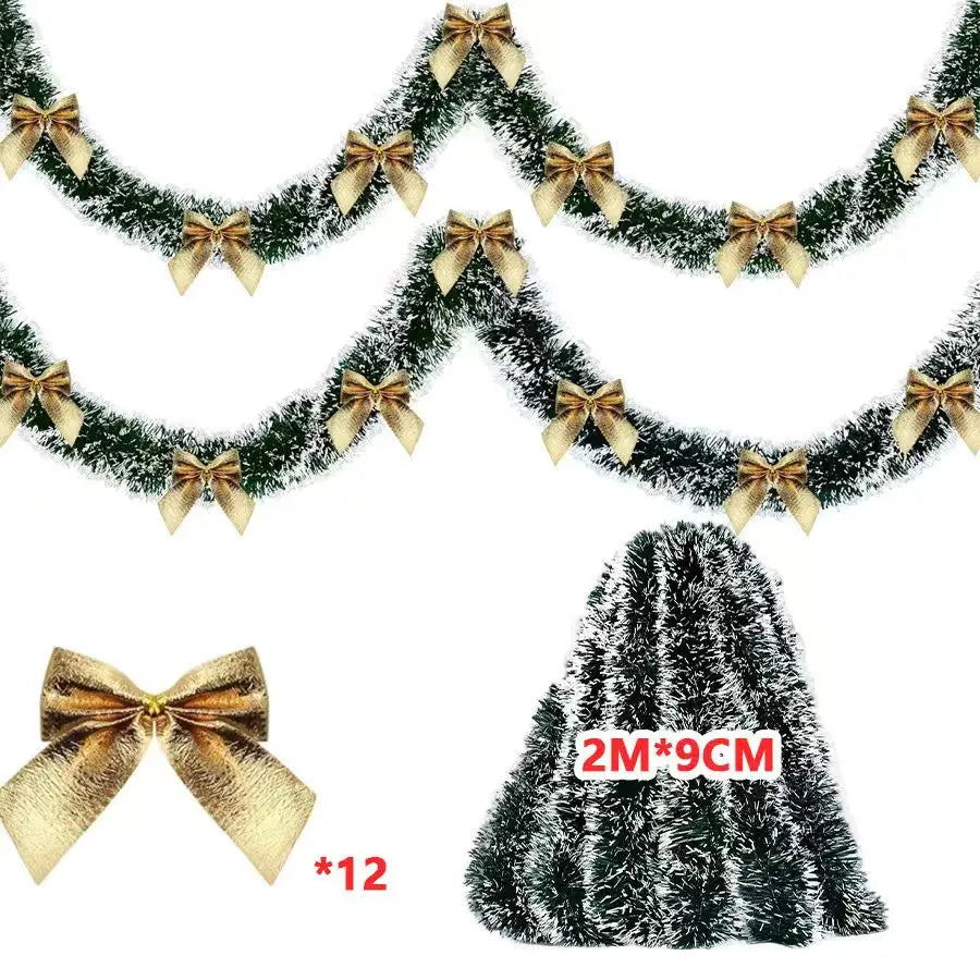 10M Christmas Tinsel Ribbon Garland – Green Cane with Bow