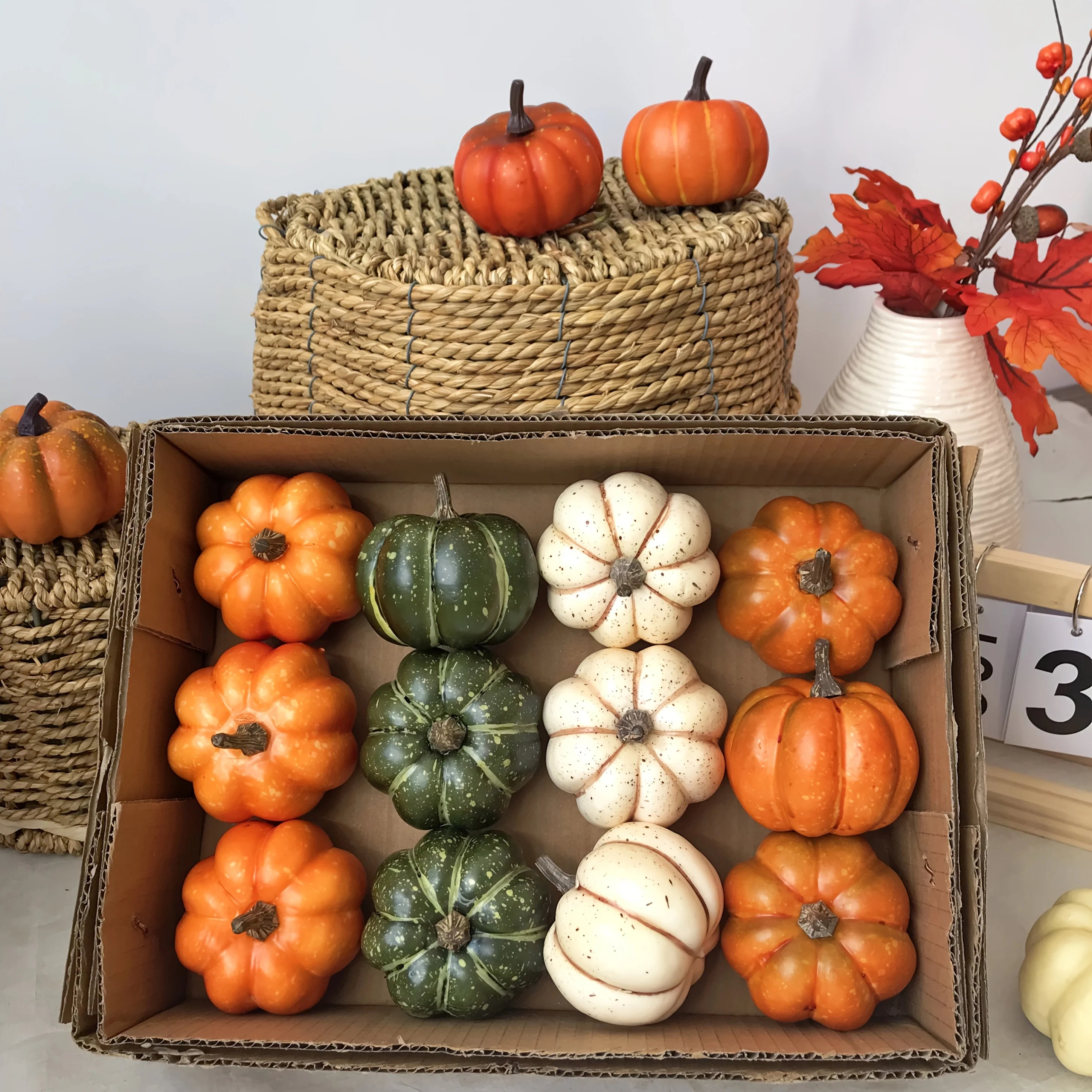 9PCS Artificial Pumpkins – Autumn Harvest & Halloween Decorations