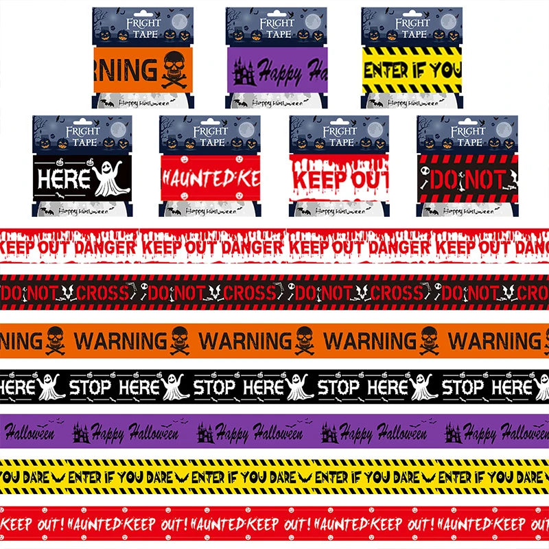 1PC Halloween Window Prop – Plastic Skull Head Warning Tape Sign for Party & Decoration