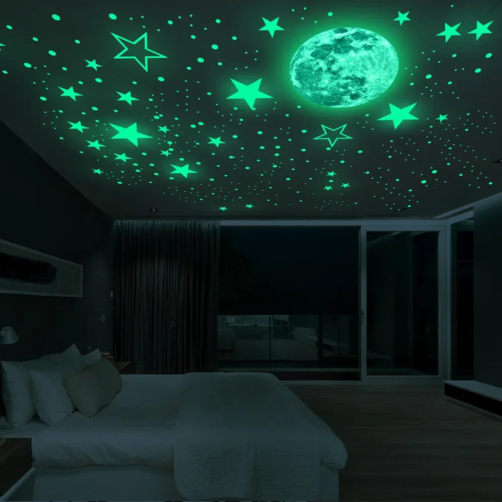 Glow-in-the-Dark Moon & Stars Wall Stickers – Kids Bedroom Decals